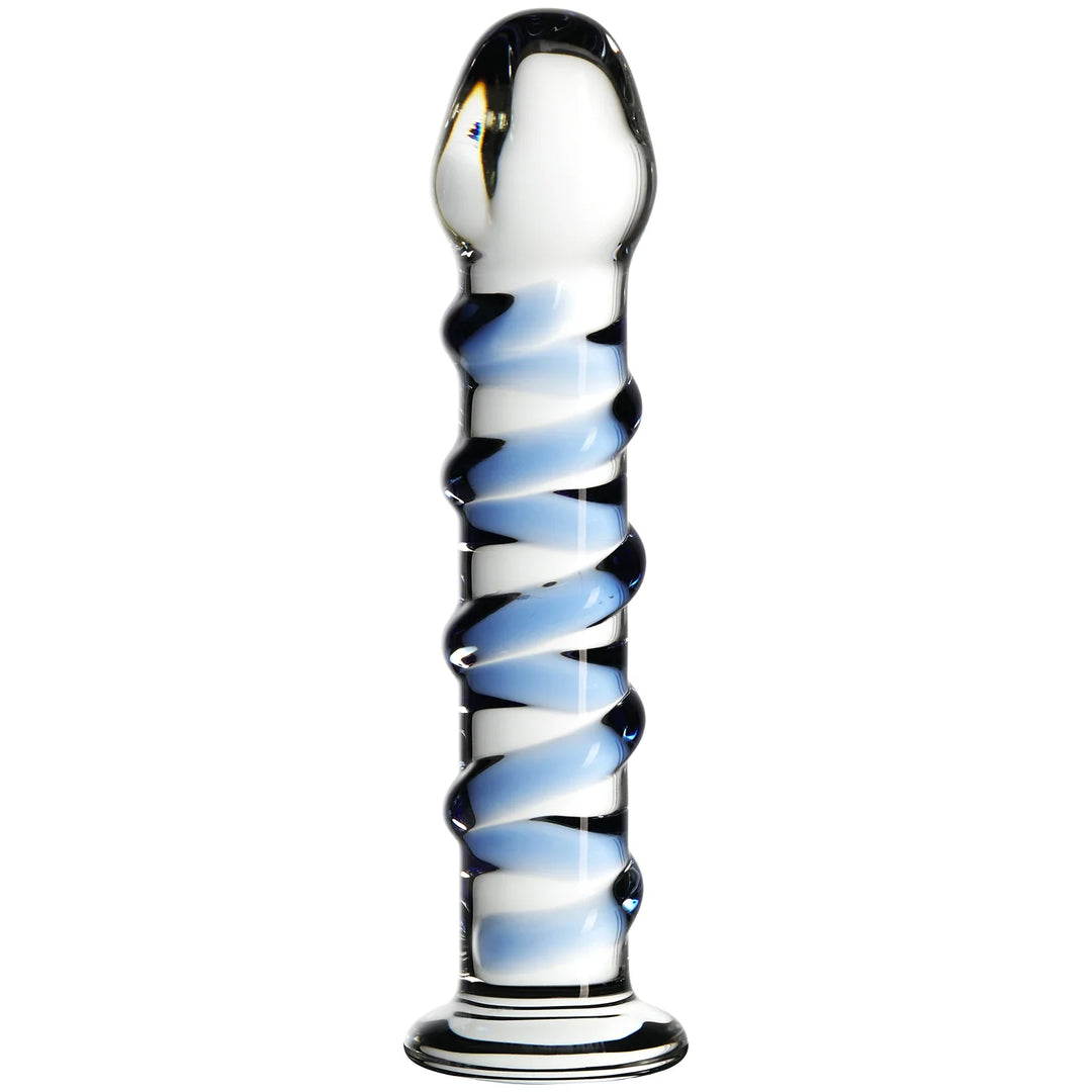 Blue Ribbed Glass Anal Dildo