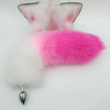 Pink Fuchsschwanz Analplug mit weißen Fuchsohren