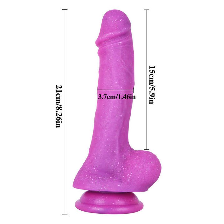 8,26 Zoll großer lila Dildo aus Silikon mit Glitzer