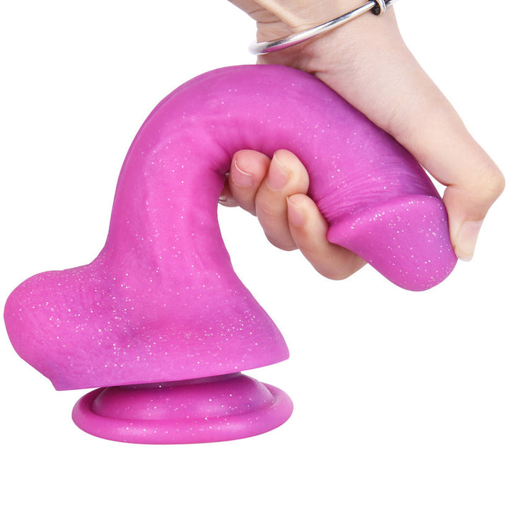 8,26 Zoll großer lila Dildo aus Silikon mit Glitzer