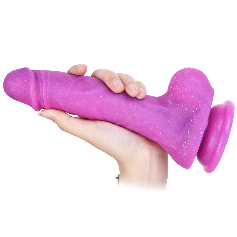 8,26 Zoll großer lila Dildo aus Silikon mit Glitzer