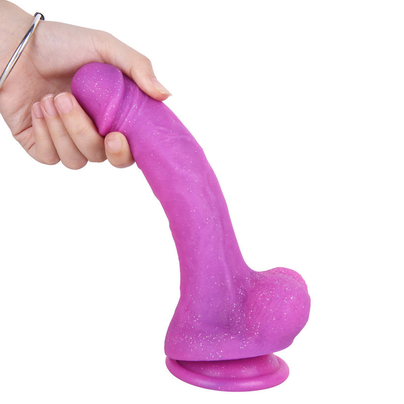 8,26 Zoll großer lila Dildo aus Silikon mit Glitzer