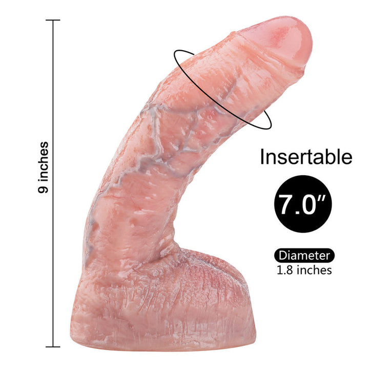 Gebogener realistischer Dildo aus echter Haut, 23 cm